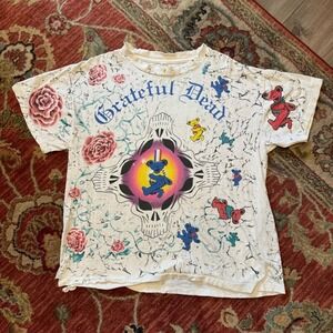 Grateful Dead 1991 All Over Print Dancing Bears Roses Vintage T Shirt